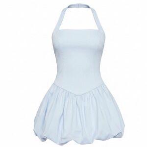 Dress Halter Ponte Mini Light Blue Sz L Fashion Nova